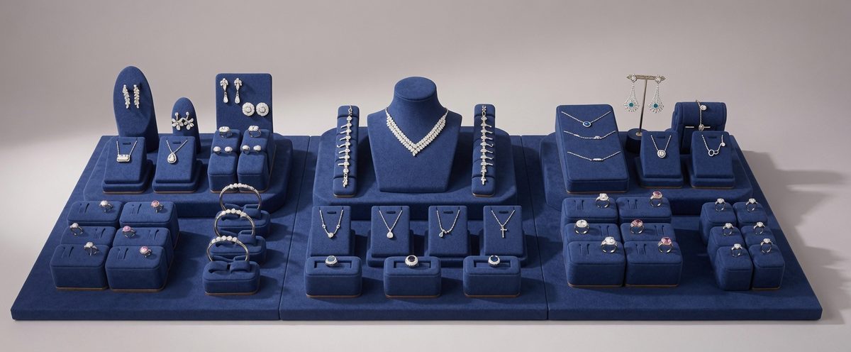 Wide jewelry counter display tray arrangement