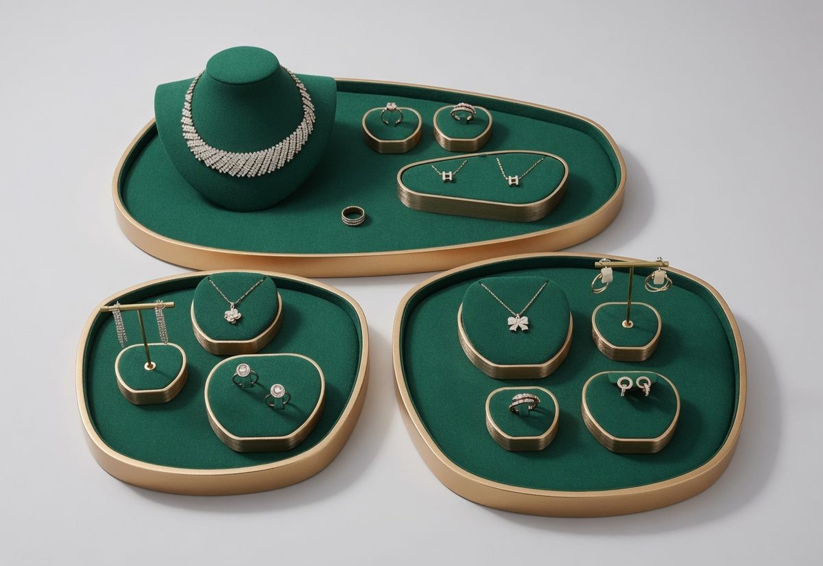 Jewelry showcase display with multiple stands